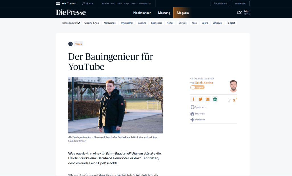Artikel in der Tageszeitung „Die Presse“