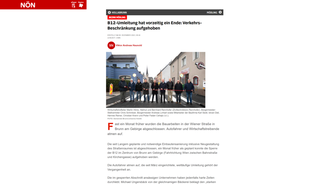 Artikel in der „NÖN“ über die Baustelle Wiener Straße